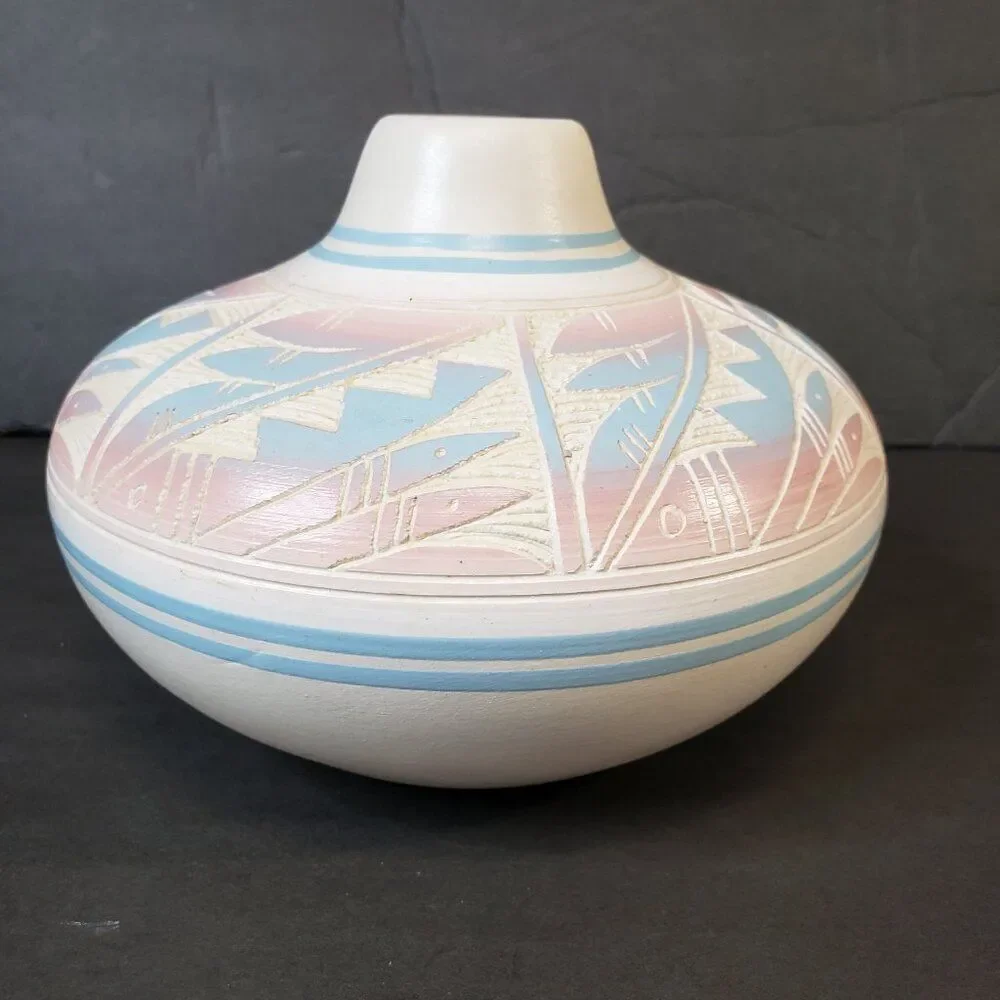 Vintage Pastel Hozoni Pottery Vase Southwestern Desert Chic Decor Hand Painted